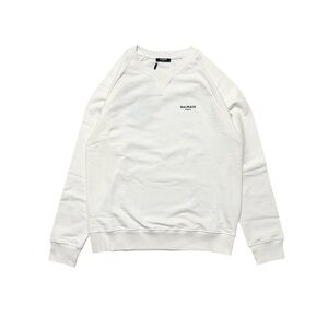New Balmain Flocked Logo Sweatshirt White Mens Size Large